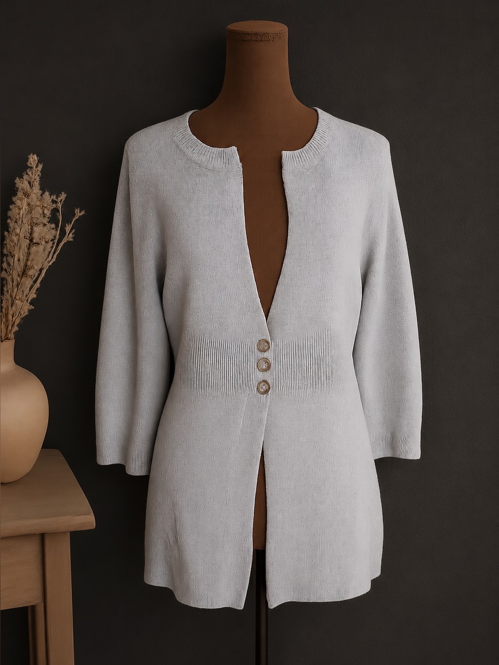Chic Women's Gray Cardigan with Button Accents Cashmere 100%